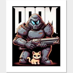 Doom Guy with a Kitty friend. Posters and Art